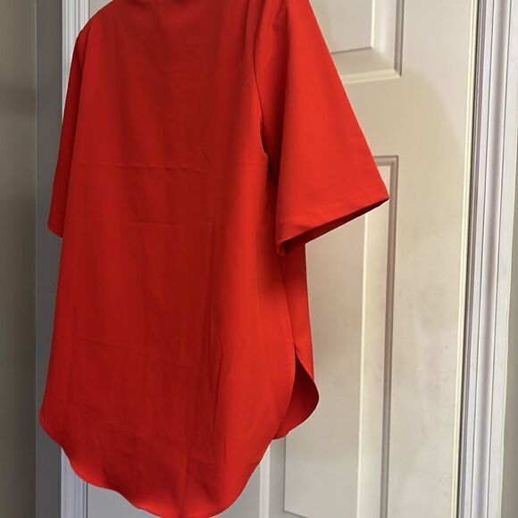 Flawless Red High Low Elbow Sleeve Pullover Blouse with a Curved Hemline- Med - Picture 8 of 10